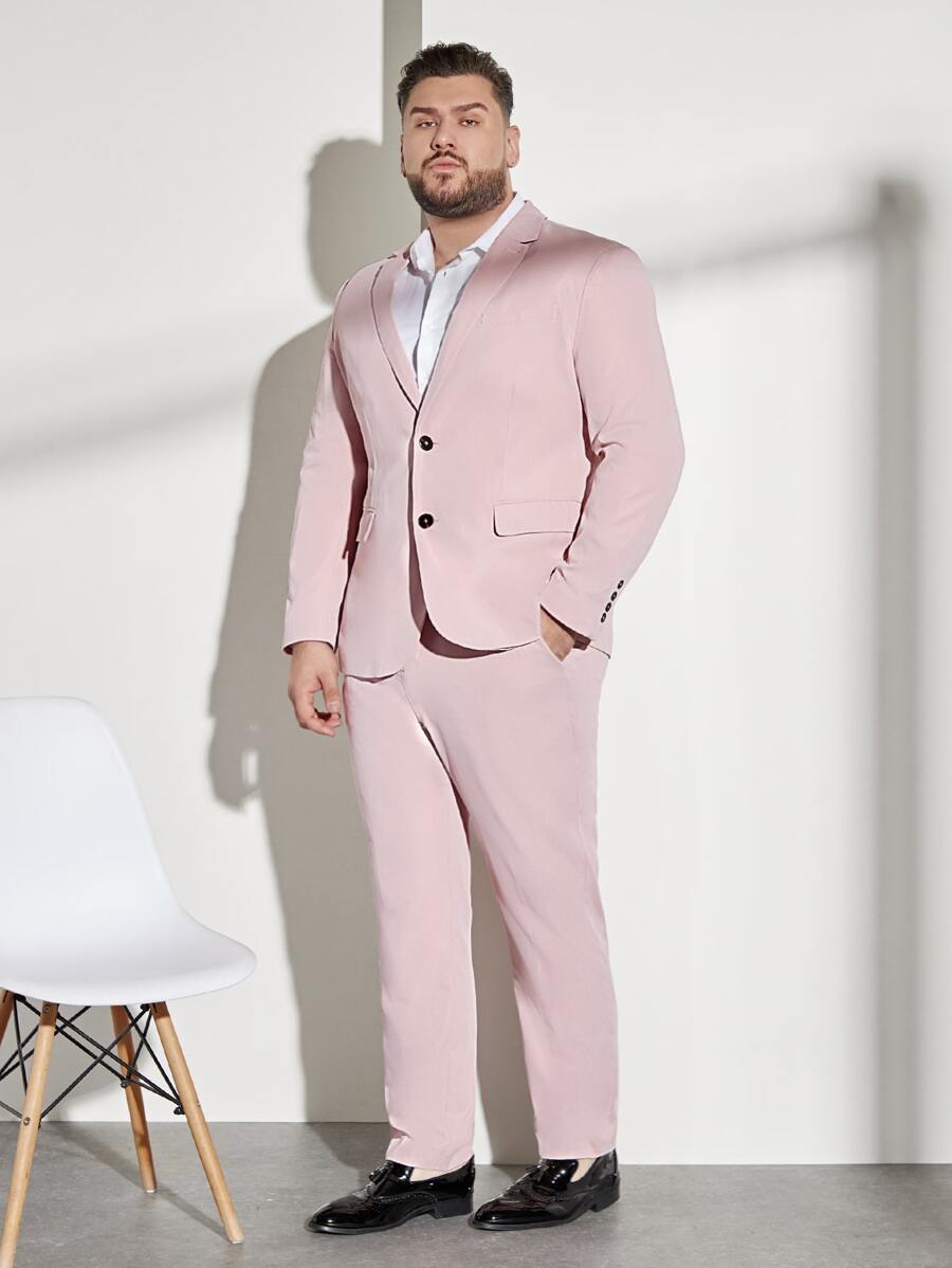 Manfinity Men Single Breasted Blazer & Trousers Suit - Baby Pink - View 1