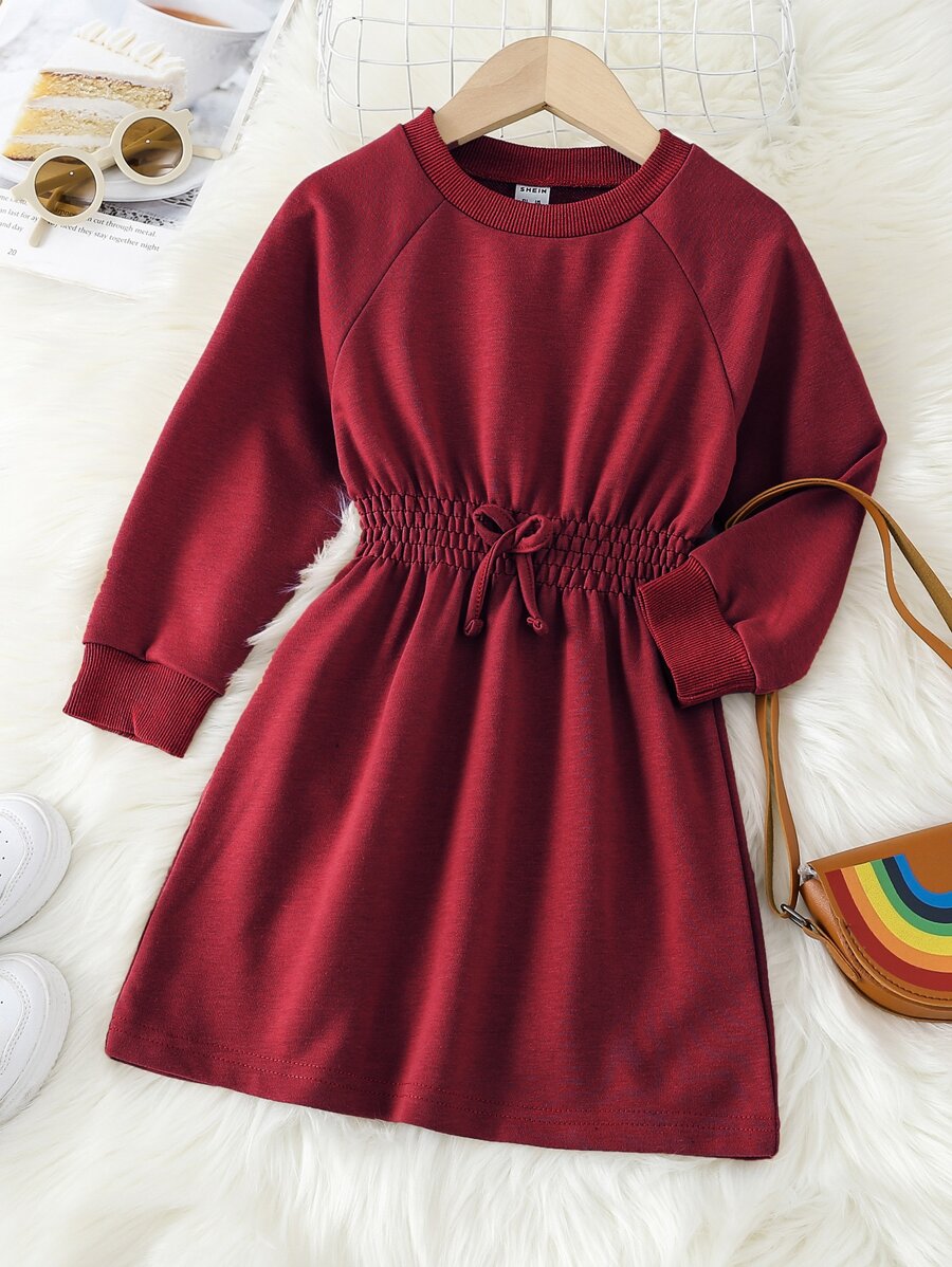 Toddler Girls Raglan Sleeve Elastic Waist Sweatshirt Dress - Red - View 1