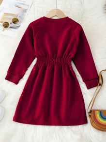 Toddler Girls Raglan Sleeve Elastic Waist Sweatshirt Dress - Red - View 2