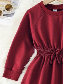 Toddler Girls Raglan Sleeve Elastic Waist Sweatshirt Dress - Red - View 5