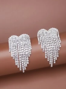 1對時尚心形流蘇耳環,鑲有鑽石裝飾,適合女士參加派對、婚禮等場合 - 銀色 - 查看 12