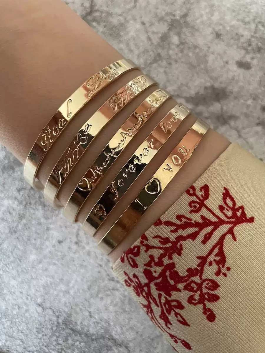 5pcs Letter Graphic Cuff Bangle - Yellow Gold - View 1