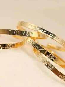 5pcs Letter Graphic Cuff Bangle - Yellow Gold - View 3