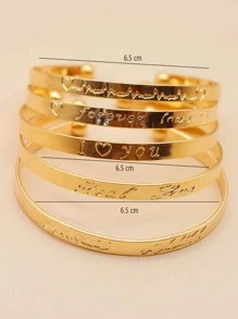 5pcs Letter Graphic Cuff Bangle - Yellow Gold - View 4