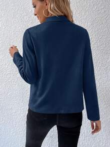 SHEIN Frenchy Waterfall Collar Open Front Faux Suede Jacket - Navy Blue - View 2