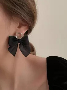 Bow & Square Decor Earrings Valentines,Mom,Mother,Mother's Day,Gift - Black - View 1