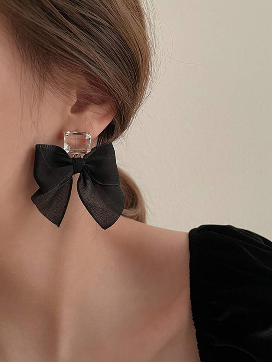 Bow & Square Decor Earrings Valentines,Mom,Mother,Mother's Day,Gift - Black - View 1