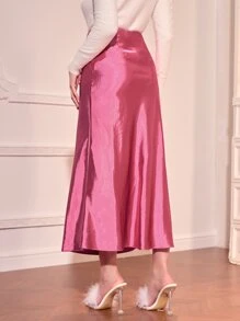 Modelyn High Waist Satin Skirt - Pink - View 2