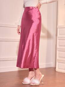Modelyn High Waist Satin Skirt - Pink - View 4