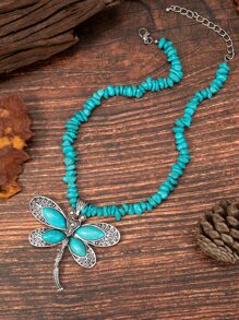 1pc Ladies' Vintage Bohemian Style Dragonfly Shaped Turquoise Necklace - Multicolor - View 1