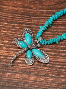 1pc Ladies' Vintage Bohemian Style Dragonfly Shaped Turquoise Necklace - Multicolor - View 2