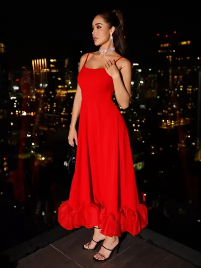 SHEIN BAE 荷葉邊吊帶連衣裙