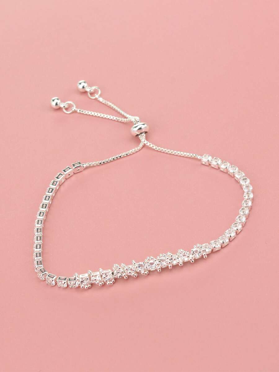 Rhinestone Decor Bracelet - Silver - View 1