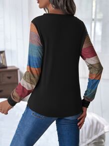 條紋圖案前紐扣頭巾下擺 T恤 - 彩色 - 查看 2