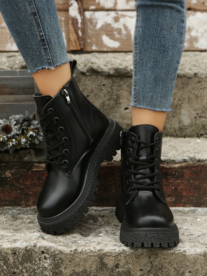 Zipper Side Lace-up Front Combat Boots | SHEIN USA