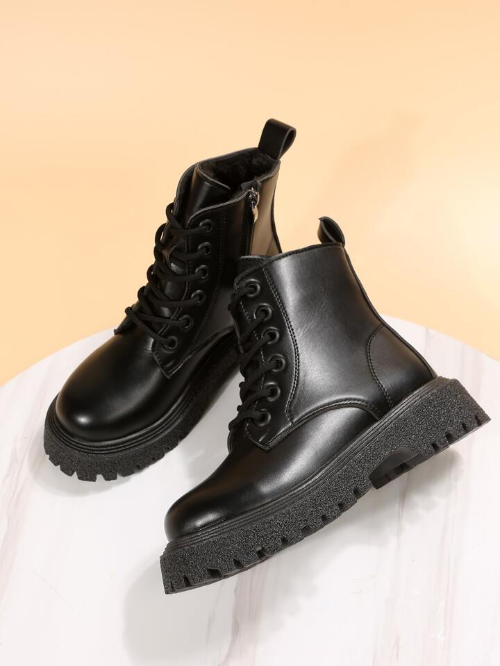 Zipper Side Lace-up Front Combat Boots | SHEIN USA