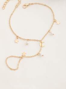 Star & Moon Charm Mittens Bracelet - Yellow Gold - View 5