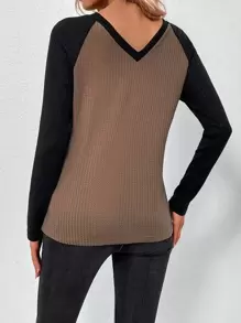 SHEIN LUNE 撞色插肩袖T恤 - 彩色 - 查看 2