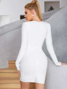 Chain Detail Split Hem Bandage Dress - White - View 2