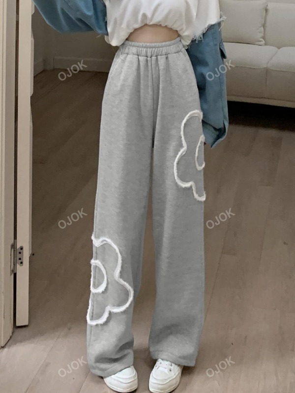 Floral Pattern Wide Leg Sweatpants