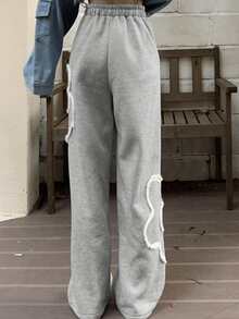 花卉圖案闊腿衛褲 - 灰色 - 查看 2