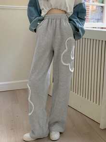 花卉圖案闊腿衛褲 - 灰色 - 查看 8