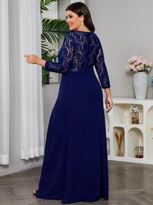 Plus Lace Panel Split Thigh Prom Dress