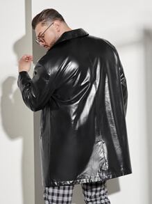 EASEVO 宽松男式斜口袋 PU 皮大衣 - 黑色 - 查看 2