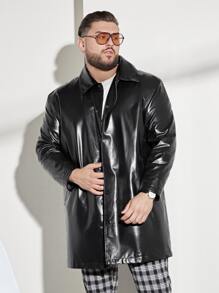 EASEVO 宽松男式斜口袋 PU 皮大衣 - 黑色 - 查看 5