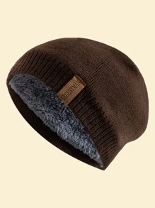 URGENTMAN 男士字母標籤補丁貼豆豆帽 - 咖啡棕 - 查看 1