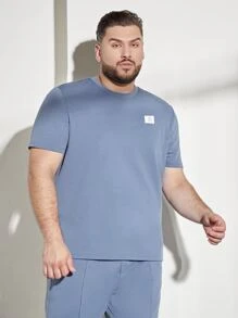 Manfinity Men Letter Graphic Patched Detail Tee & Joggers - Dusty Blue - View 4