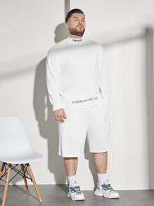 Manfinity VCAY Men Slogan Graphic Mock Neck Pullover & Capri Trousers - White - View 1