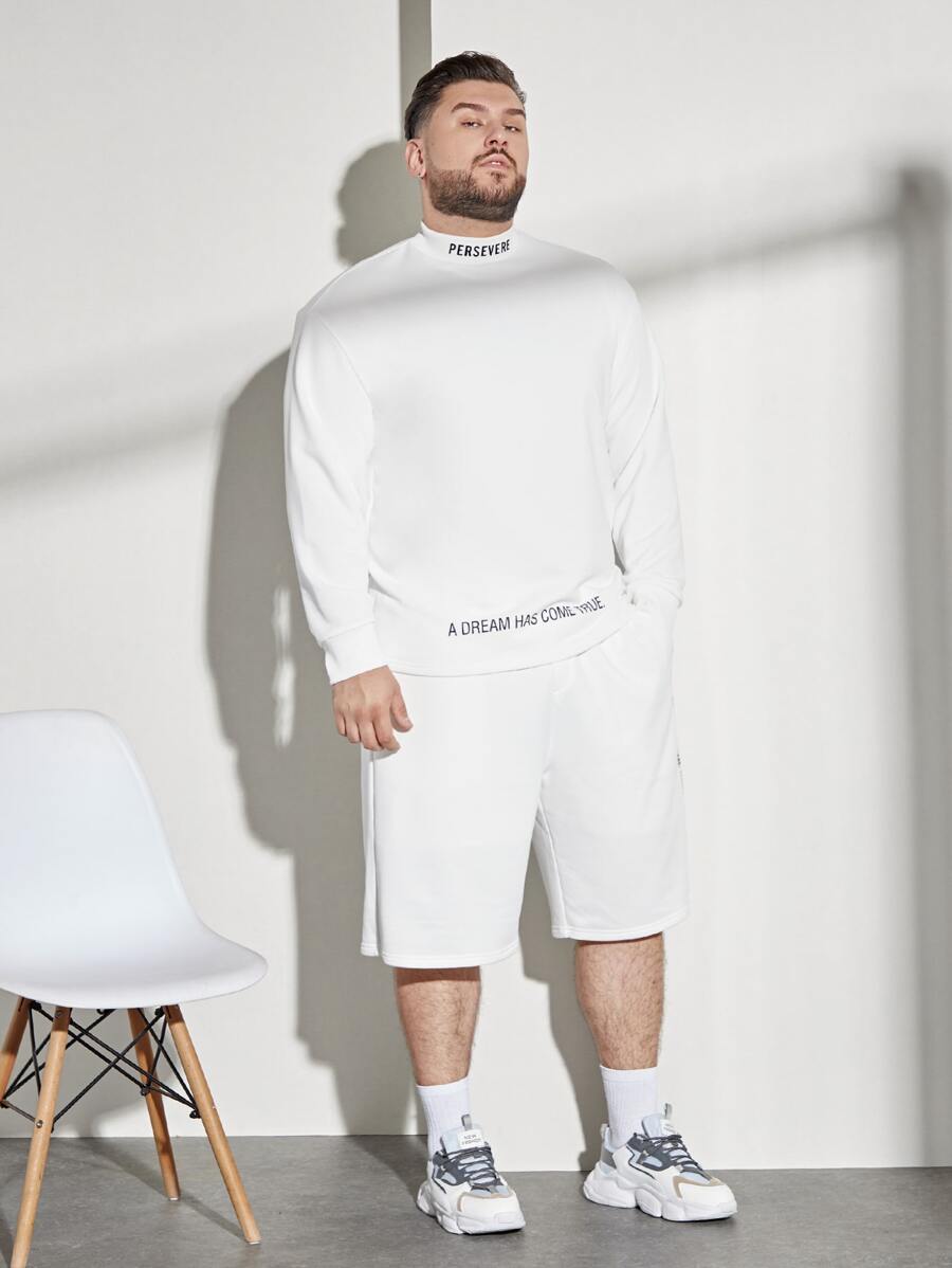 Manfinity VCAY Men Slogan Graphic Mock Neck Pullover & Capri Trousers - White - View 1
