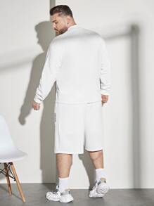 Manfinity VCAY Men Slogan Graphic Mock Neck Pullover & Capri Trousers - White - View 2