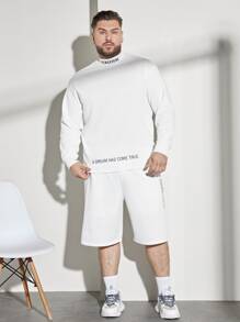 Manfinity VCAY Men Slogan Graphic Mock Neck Pullover & Capri Trousers - White - View 3