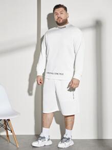 Manfinity VCAY Men Slogan Graphic Mock Neck Pullover & Capri Trousers - White - View 5