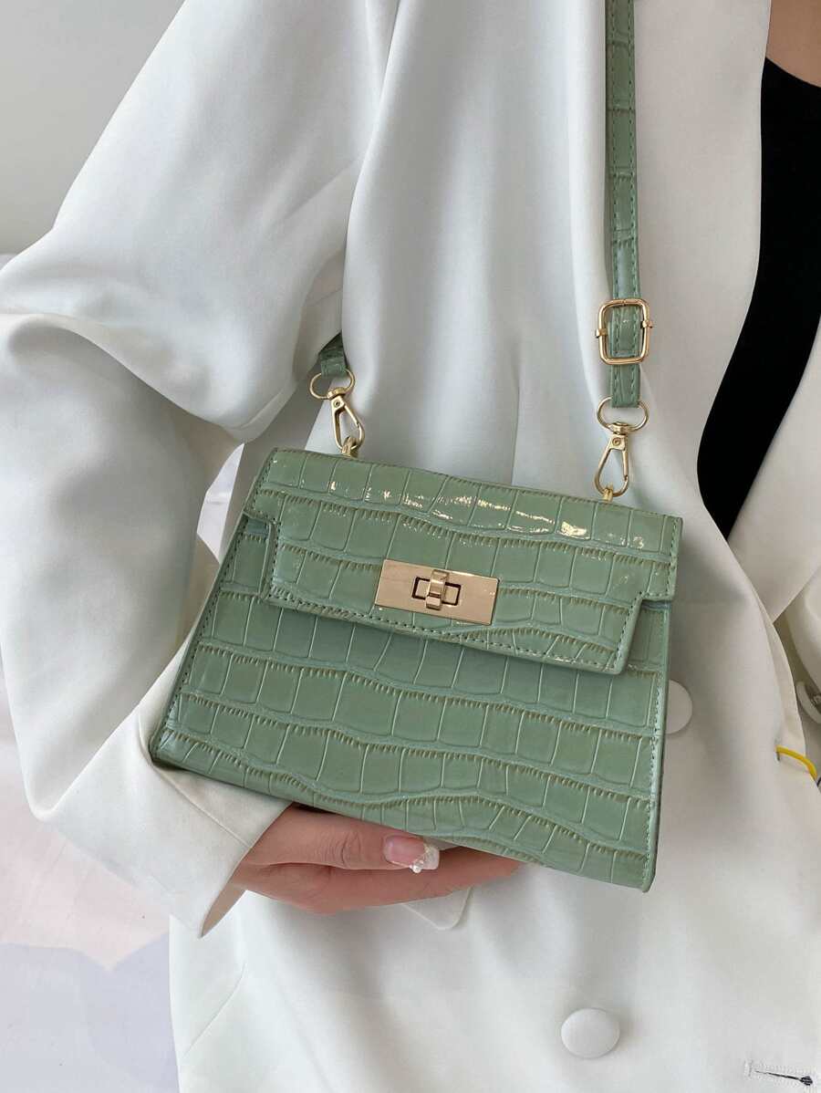 輕便商務休閒 1 件純色鱷魚圖案斜背包適合青少年女孩女大學生、菜鳥和白領非常適合辦公室、大學、工作、商務、通勤、戶外、旅行、郊遊 - 綠色 - 查看 1