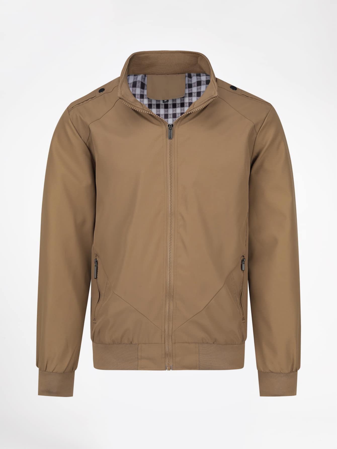 CLOUDSTYLE Men Gingham Lined Zip Up Jacket - Khaki - View 1