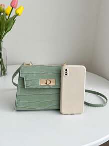 輕便商務休閒 1 件純色鱷魚圖案斜背包適合青少年女孩女大學生、菜鳥和白領非常適合辦公室、大學、工作、商務、通勤、戶外、旅行、郊遊 - 綠色 - 查看 4