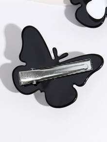 2pcs Two Tone Butterfly Decor Alligator Hair Clip - Black and White - View 3