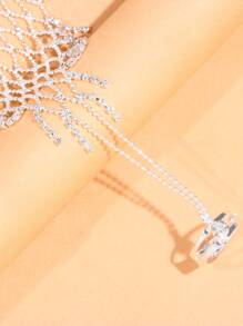 Hollow Out Rhinestone Decor Găng tay - Bạc - Xem 3