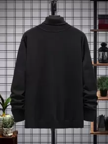 Manfinity Jersey de cuello tortuga unicolor - Negro - Ver 2