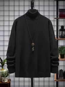 Manfinity Jersey de cuello tortuga unicolor - Negro - Ver 3