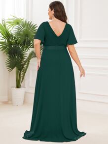 EVER-PRETTY Plus Flutter Sleeve Pleated Chiffon Bridesmaid Elegant Dress