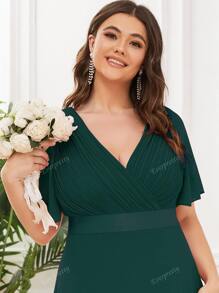 EVER-PRETTY Plus Flutter Sleeve Pleated Chiffon Bridesmaid Elegant Dress