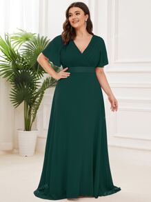 EVER-PRETTY Plus Flutter Sleeve Pleated Chiffon Bridesmaid Elegant Dress