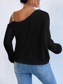SHEIN Privé Jersey con cadena con tira de cuello asimétrico - Negro - Ver 2