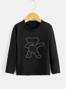 SHEIN Toddler Boys Reflective Bear Print Tee - Black - View 5
