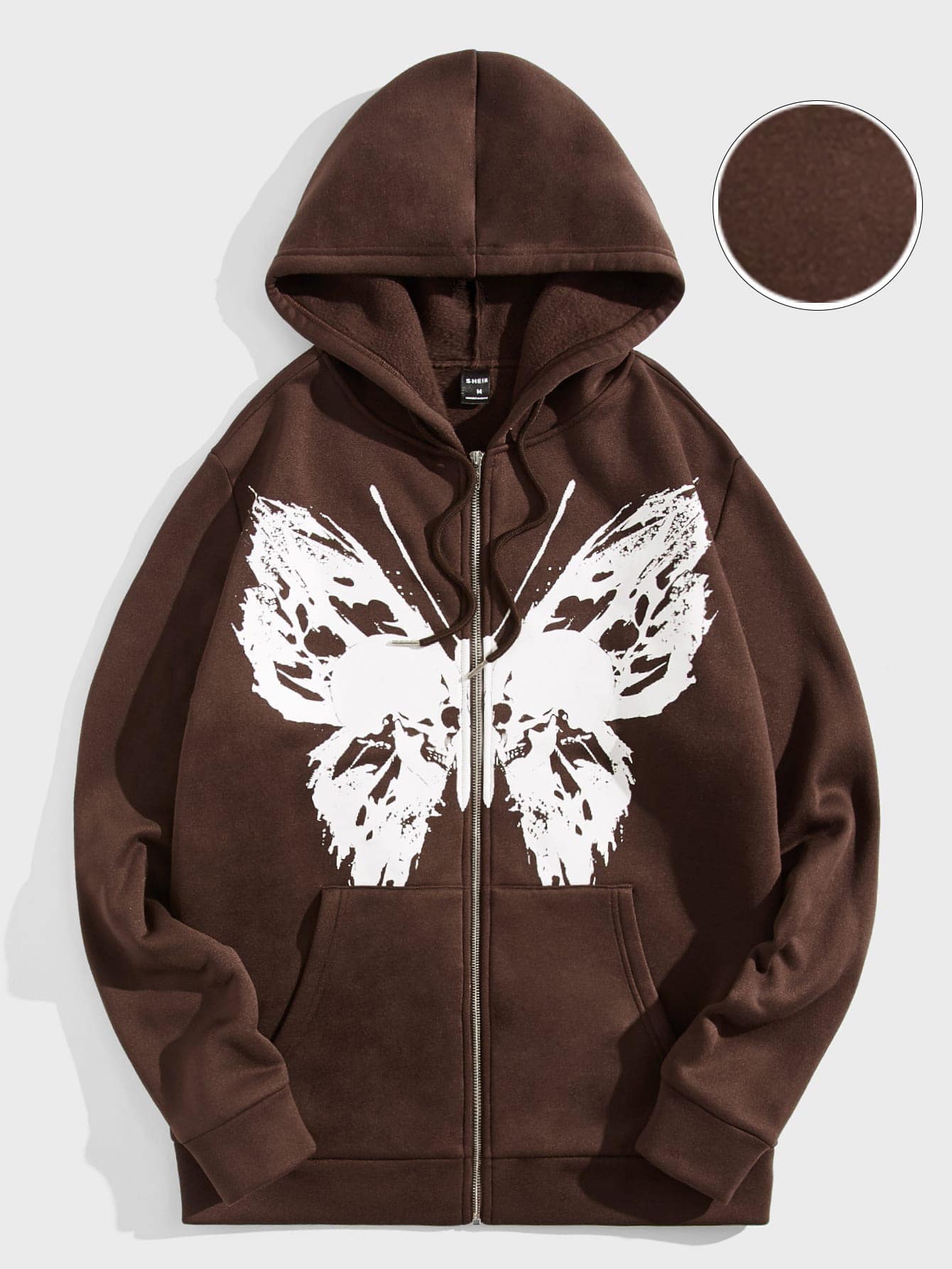 Manfinity VCAY Men Butterfly Print Kangaroo Pocket Thermal Drawstring Hoodie - Chocolate Brown - View 1