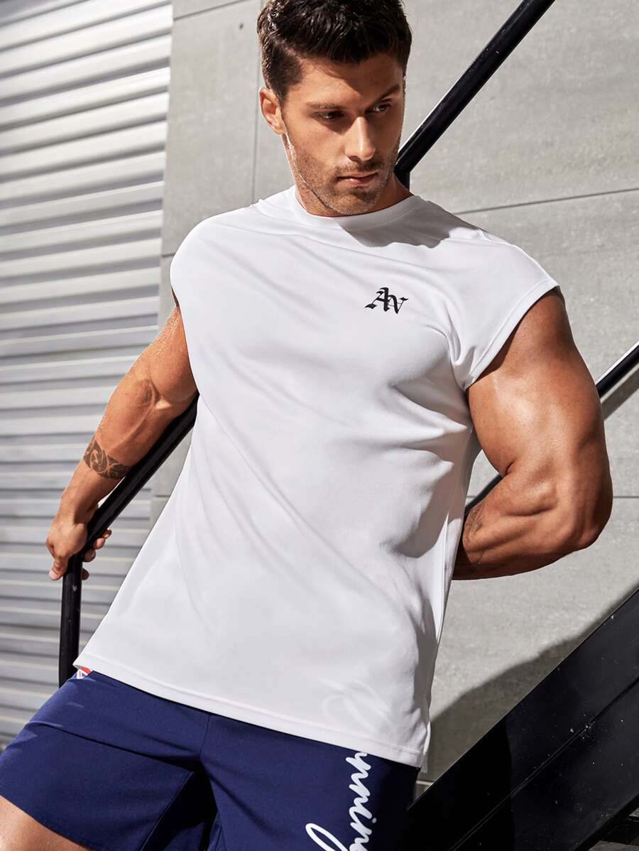 Manfinity Athleisure Men Letter Graphic Sports Tee Workout Tops - White - View 1